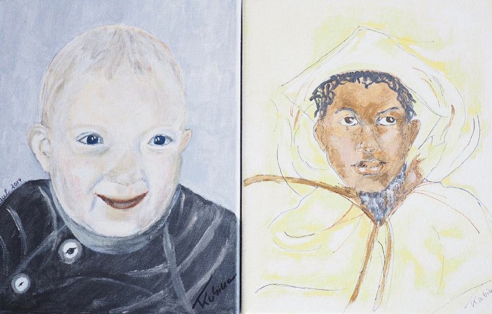 Kinder Paul und TRayvon; 24 x 30 cm; Acryl auf Leinwand