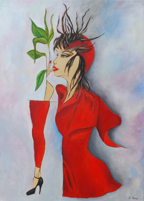 Frau in Rot; 50 x 70 cm; Acryl-Öl