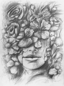 BLUMENMÄDCHEN · Zeichnung · Format: 29,7 x 21 cm