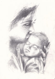 PAPA UND TOCHTER · Zeichnung · Format: 29,7 x 21 cm